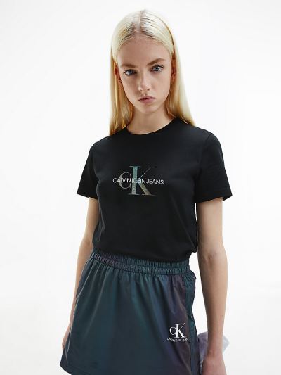 Calvin Klein Ruhák HU158235 | Calvin Klein Organic Cotton Iridescent Logo Női Póló Fekete